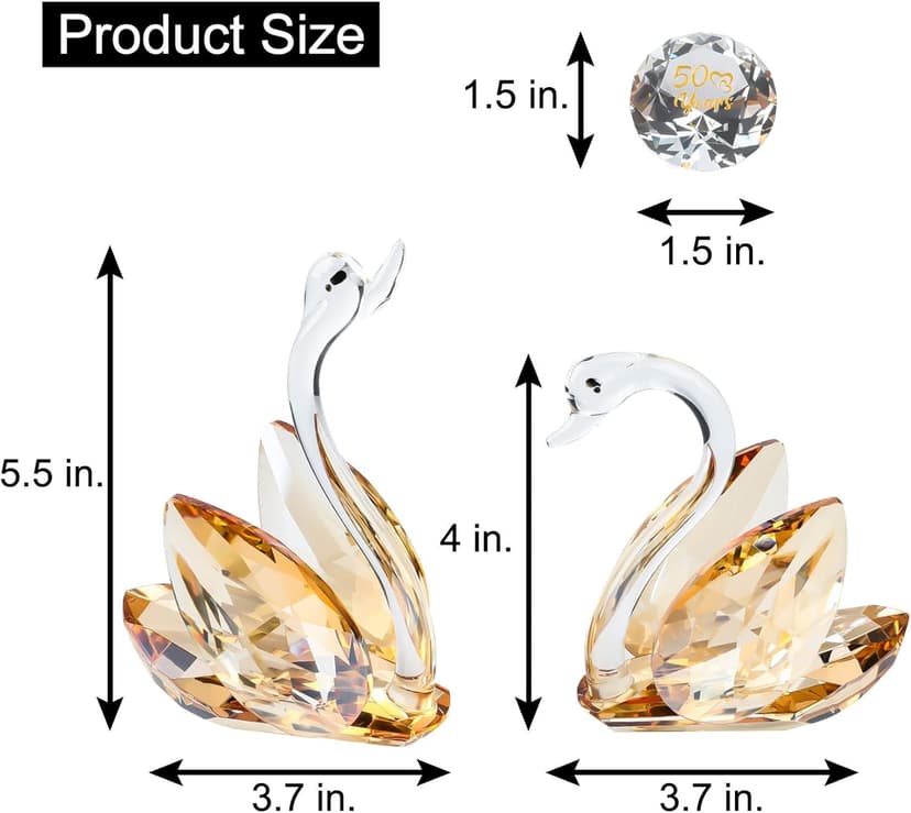 YWHL 50th Wedding Anniversary Swan Gifts for Parents, 50 Years for Couple, Crystal Swan Figurine Decoration for 50 Years of Marriage