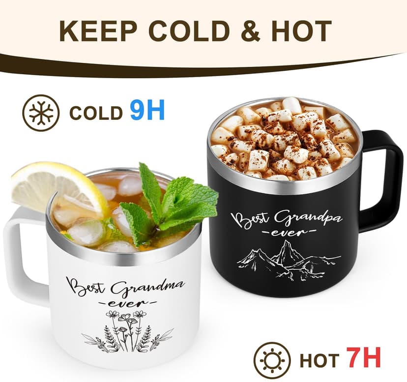 LiqCool Gifts for Grandparents, 14 Oz Best Grandma and Grandpa Insulated Mugs, Christmas Gifts for Grandparents, Grandma and Grandpa Gift from Grandkids Grandchildren(Black & White)