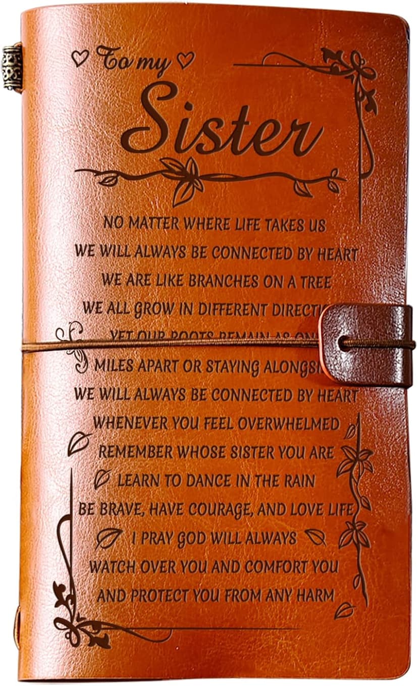PRSTENLY Sisters Gifts from Sister Leather Journal, To My Sister Gifts 140 Page Refillable Notebooks, Graduation Mothers Day Valentines Day Christmas Gifts for Sister from Sister Brother