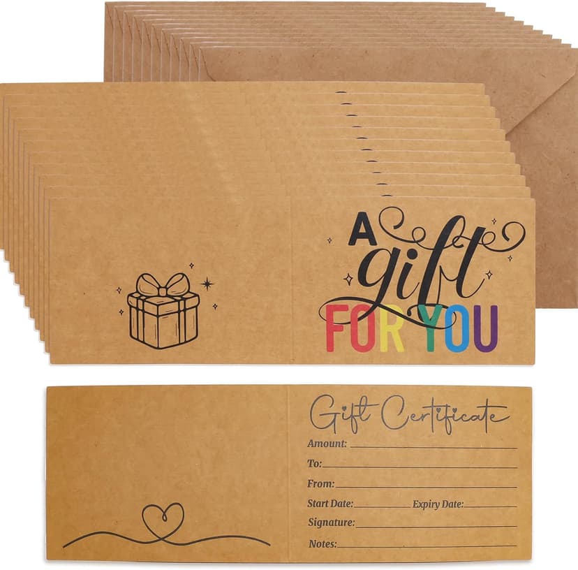 Ceiba Tree Blank Gift Certificates for Business 30Pcs Kraft Certificate Cards with Envelopes for Salon Restaurants Spa Birthday