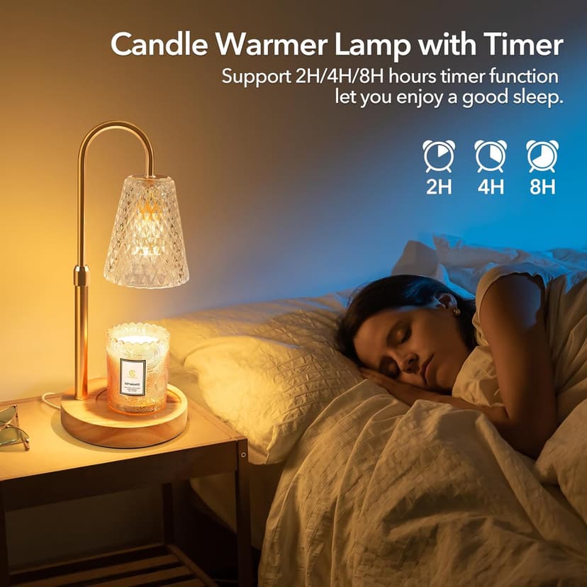 Candle Warmer Lamp with Timer, Stocking Stuffers for Women, Mom Gifts for Women Mom Christmas, Adjustable Height Candle Warmer, Dimmable, Home Decor, Wax Warmer Lamp for Jar Candles with 2 Bulbs