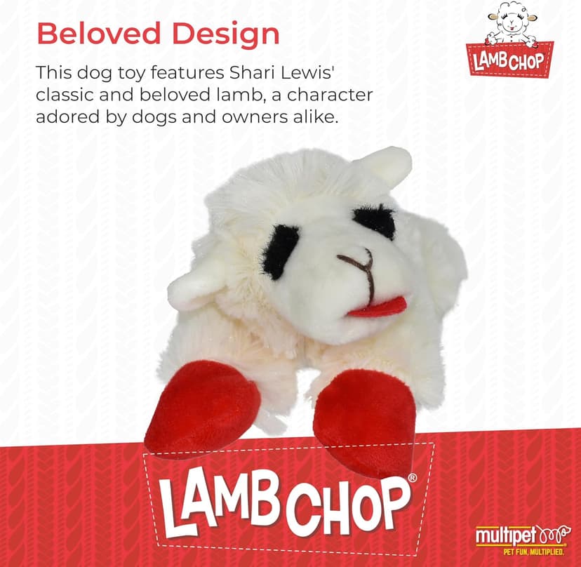 Multipet Lamb Chop Dog Plush Toy - Squeaky Toy for All Dogs - Extra Soft Plush - Stuffed Animal Dog Toy for Cuddling & Playing - Cute Pet Toy (6", Cream)