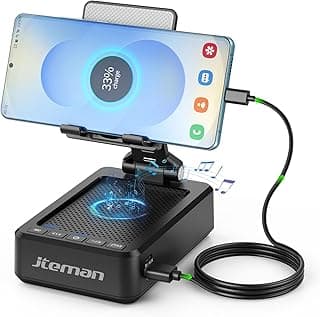 JTEMAN Cell Phone Stand with Bluetooth Speaker and Charging Function,Bluetooth Audio Power Bank Bracket,Birthday Gifts for Men Women,Kitchen Gadgets for Most Phones and Tablets-Black