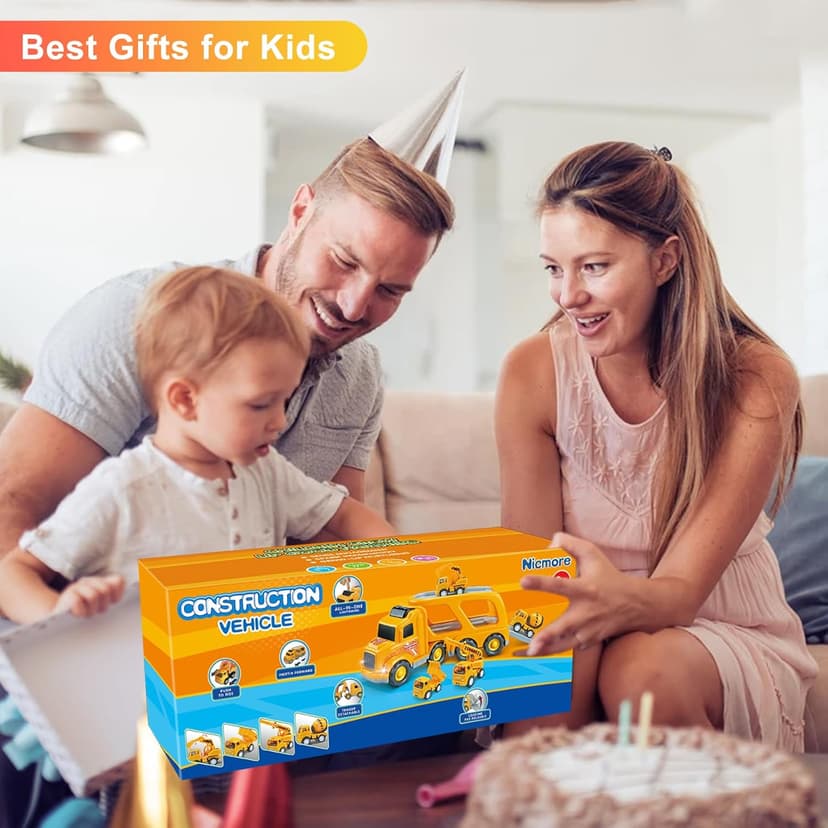 Construction Truck Toddler Toys Car: Toys for 1 2 3 4 Year Old Boy 5 in 1 Carrier Toys for Kids Age 1-3 2-4| 18 Months 2 Year Old Boy Christmas Birthday Gifts