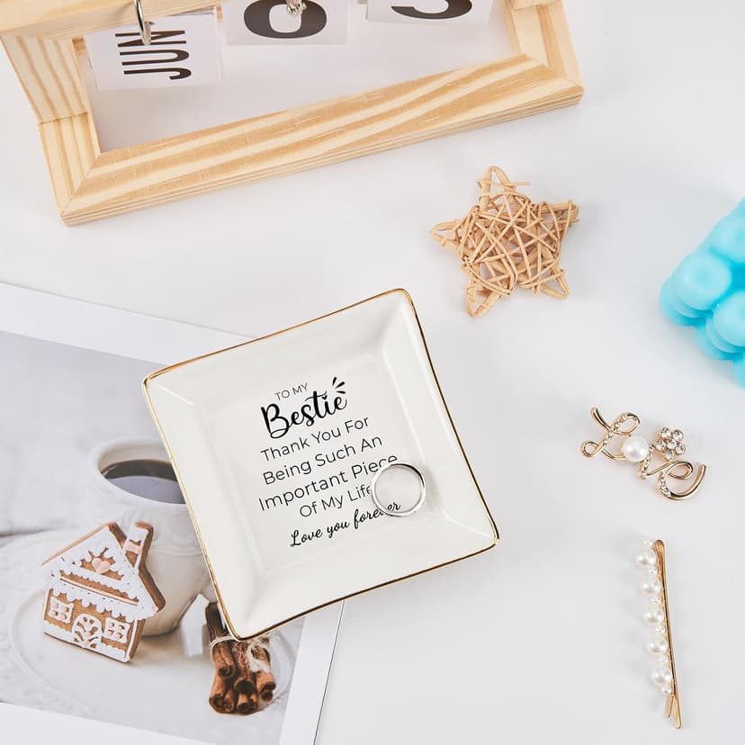 Birthday Gifts for Women Best Friend - to My Bestie Jewelry Dish Trinket Tray, Unique Friendship Gifts for Women Female Friend Christmas Valentines Mother's Day