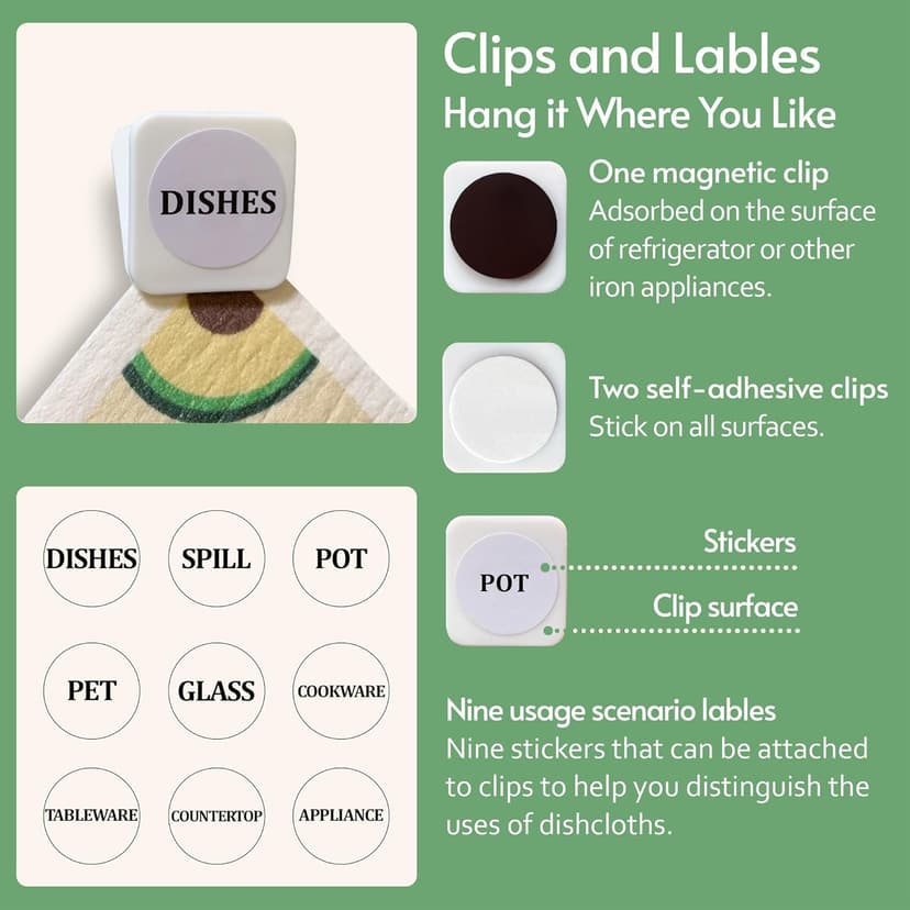 Swedish Dishcloths for Kitchen, 8 Pack Reusable Paper Towels with Clips, Non-Scratch Swedish Kitchen Towels, Super Absorbent Cellulose Sponge Cloths, Dishwasher Safe, No Odor