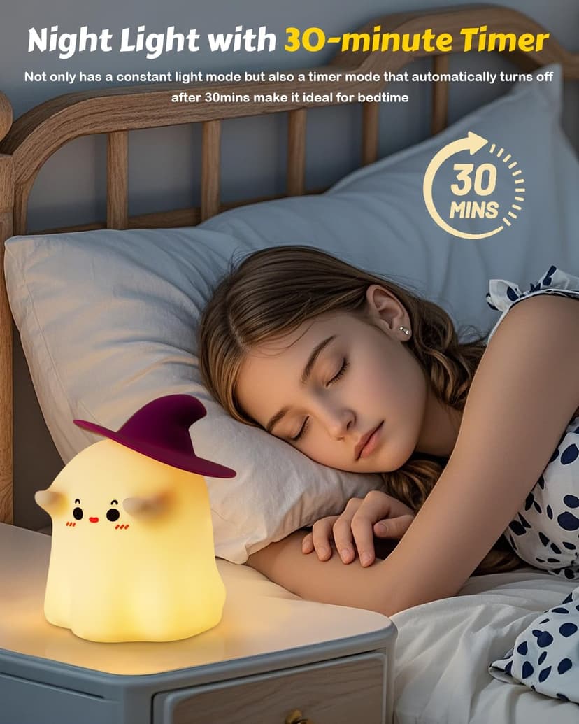 Luditek Cute Ghost Night Light Lights, Silicone Dimmable Ghost Lamp Desk Decor for Halloween Decorations Indoor Home Room Office Table, Halloween Gifts for Women, Girls, Kids