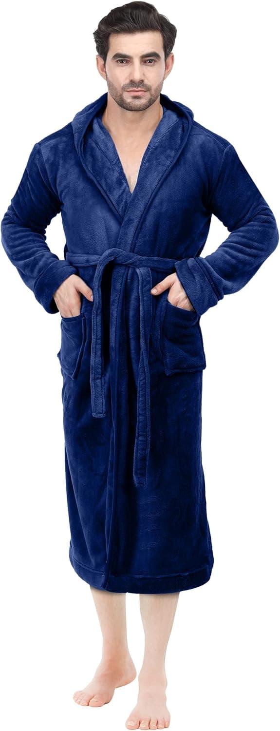 NY Threads Men's Hooded Fleece Bathrobe Plush Long Spa Robe