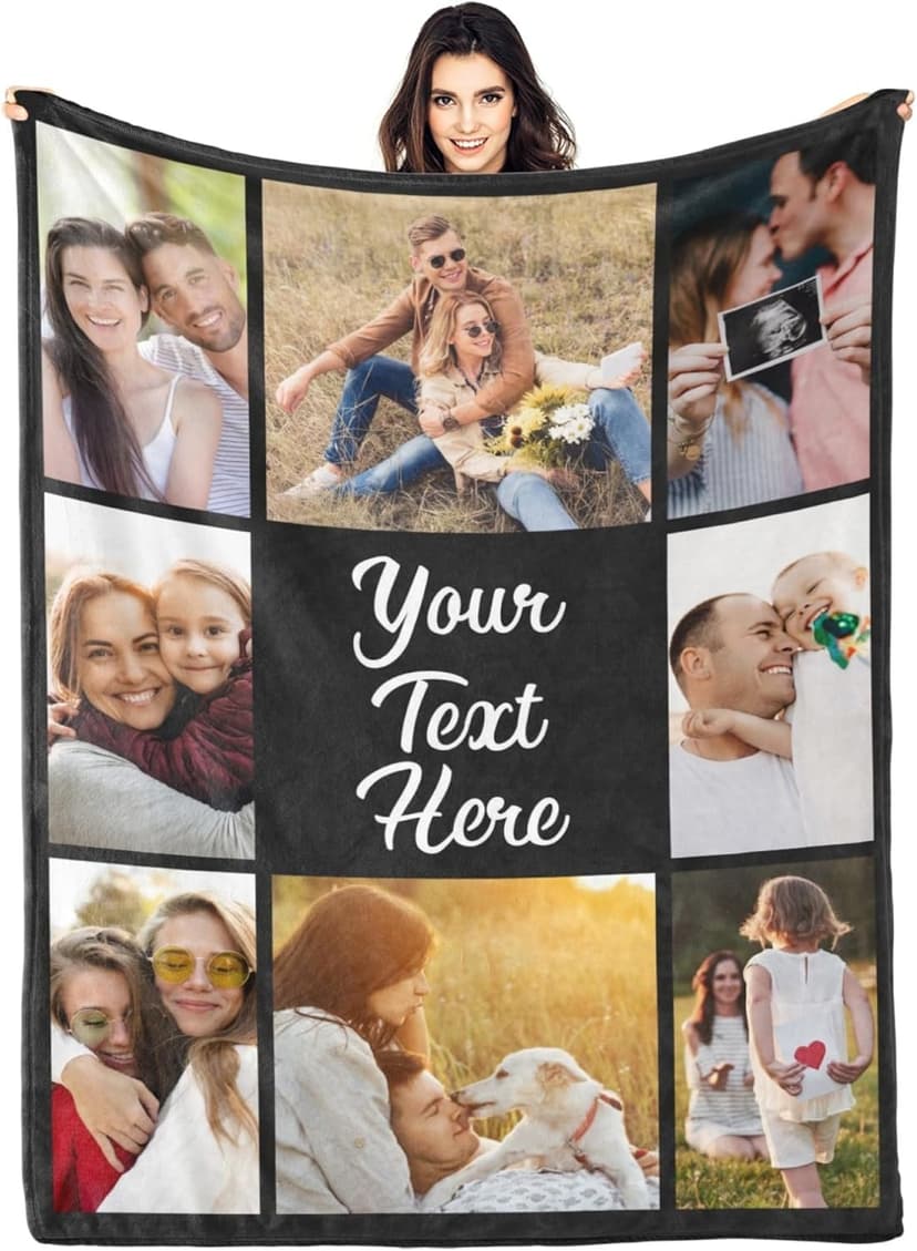Gudina Custom Blanket with Photos Text Personalized Blanket Thows with Picture Customizable Blanket Photo Blankets Customize for Mom Dad Couple Girlfriend Boyfriend Wife Husband
