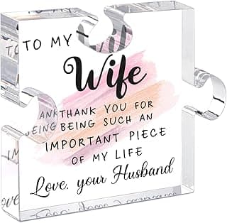 LukieJac Gifts for Wife - Romantic Gifts for Her Acrylic Puzzle Piece Plaque for Wife Birthday, Wedding Anniversary, Valentines Day, Mothers Day Presents Home Desk Decor - 4.7 x 3.9 Inch