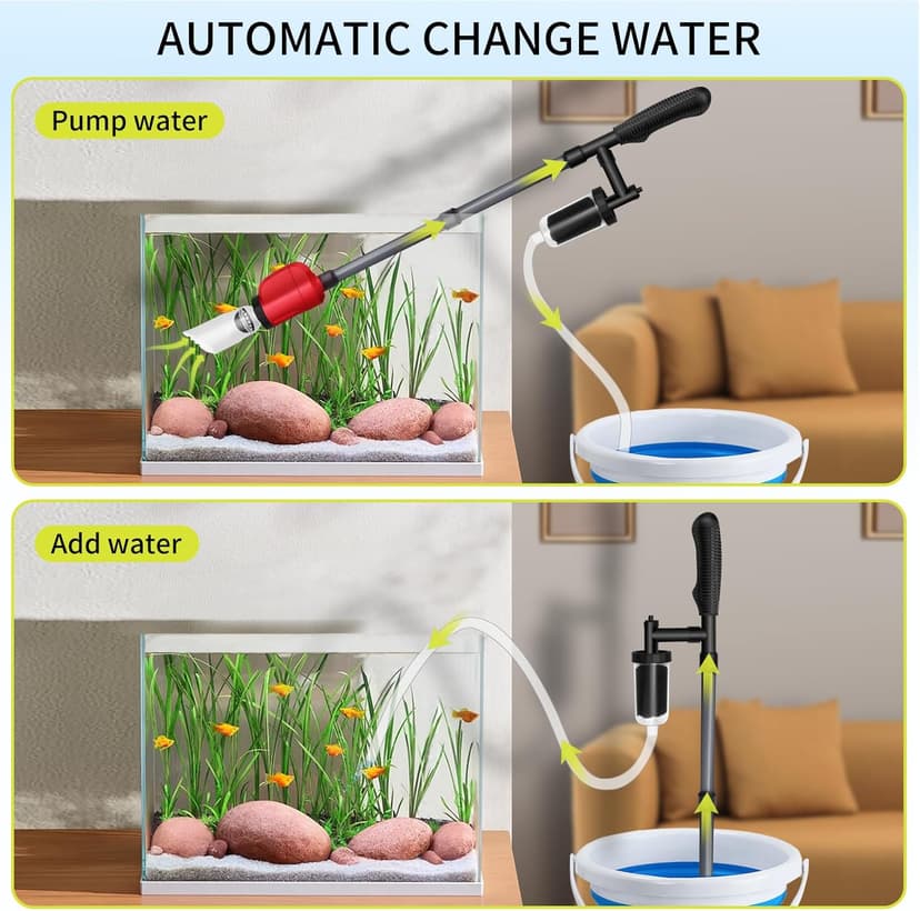 Electric Aquarium Vacuum Gravel Cleaner, 36W 6 in 1 Multifuction Automatic Fish Tank Gravel Cleaner Vacuum for Wash Sand & Water Changer