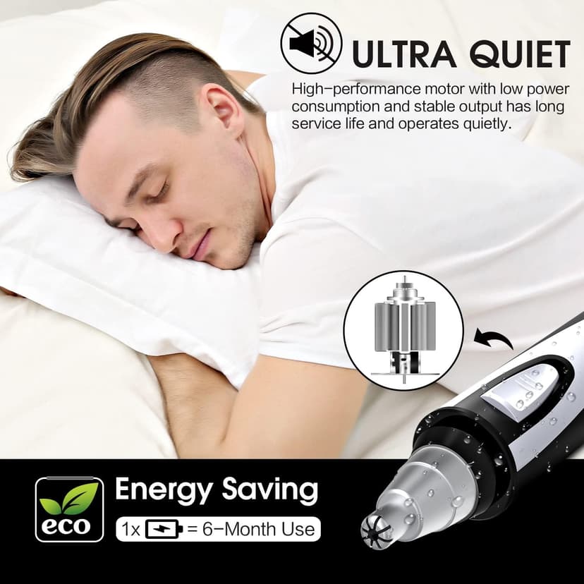 ZORAMI Ear and Nose Hair Trimmer Clipper - 2025 Professional Painless Eyebrow & Facial Hair Trimmer for Men Women, Battery-Operated Trimmer with IPX7 Waterproof, Dual Edge Blades for Easy Cleansing Black