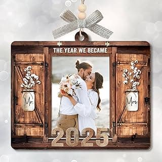 Personalized Wedding Gifts for Couples 2025 - Marriage Customized Wood Ornaments with Photos, Bridal Shower Gifts for Bride, Mr and Mrs Engagement Gift, Personalized Picture Frame