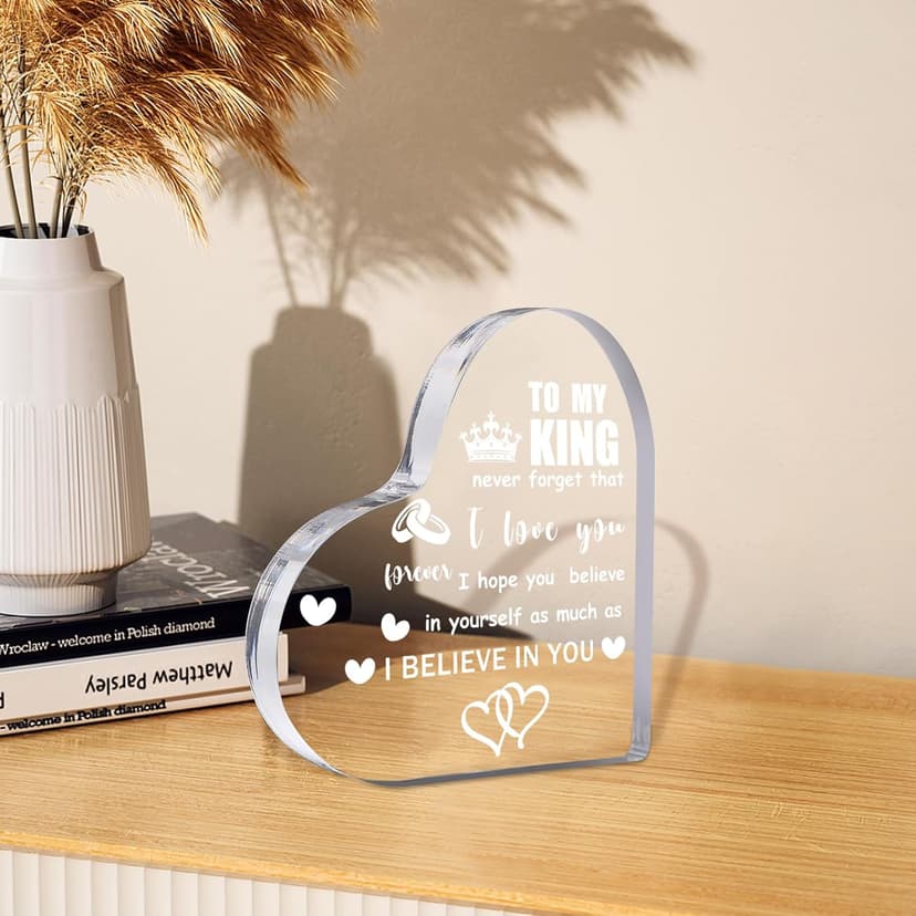 Gifts for Boyfriend, Men, Husband, I Love You Romantic Birthday Anniversary Retirement Gift - Heart Shaped Acrylic Block Paper Weights for Him Idea