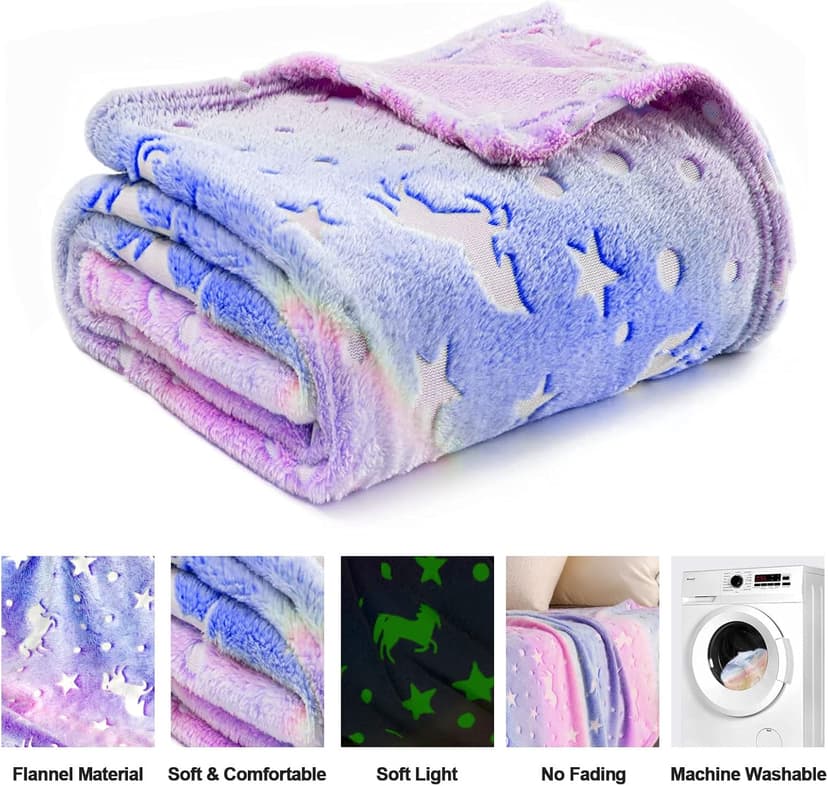 TEHALK Unicorn Glow in The Dark Blanket, Unicorn Blanket for Girls/Kids, Unicorns Gifts for Girls Age 3-12, Toddler Blanket for Kids, Soft Fleece Blanket Throw Birthday Gift 40"x60"
