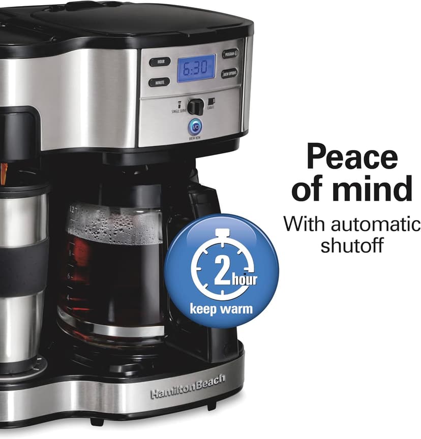 Hamilton Beach 2-Way 12 Cup Programmable Drip Coffee Maker & Single Serve Machine, Glass Carafe, Auto Pause and Pour, Black (49980R)