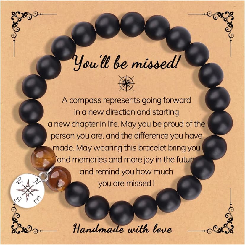 COLORFUL BLING Natural Stone Compass Bracelet You Will Be Missed Farewell Going Away Goodbye Gifts Friends Retirement Gifts for Coworker Manager Boss Teacher Employee