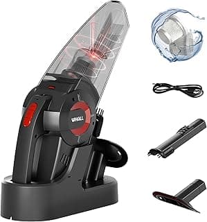 whall Handheld Cordless Car Vacuums, Wet and Dry Use 9000Pa Strong Suction Vacuums, Rechargeable Portable Vacuum Cleaner with LED, Charging Dock, Lightweight Mini Vacuum for Car, Home and Office, Red