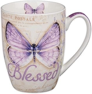 Christian Art Gifts Botanic Purple Butterfly Ceramic Coffee Mug Inspirational Coffee Cup for Women & Men 12 oz. Lead-free Microwave and Dishwasher Safe Coffee Mug with Bible Verse: Blessed - Jer. 17:7