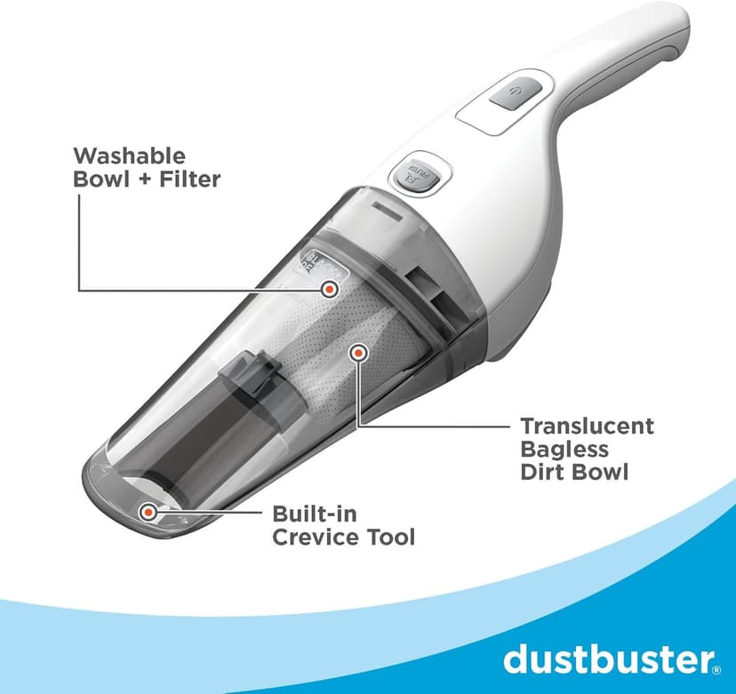 BLACK+DECKER Cordless Lithium Handheld Power Vacuum with Wall Mount Base and Charger, White (HNV220BCZ10FF)