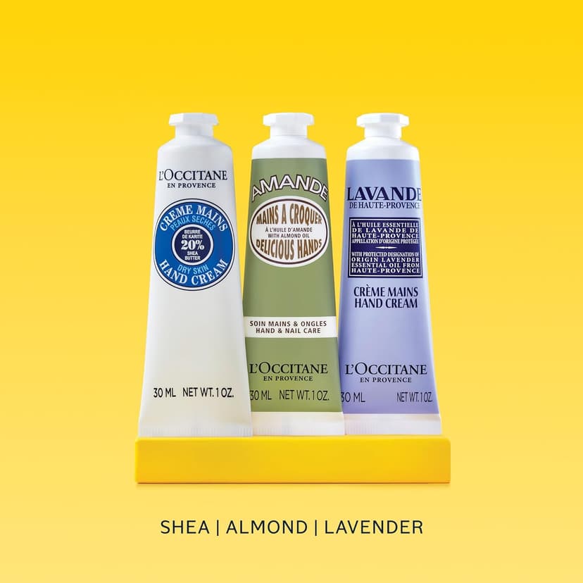 L’Occitane Hand Cream Classics 3-Piece Gift Set, Moisturizing Skincare Trio, Nourishing Creams for Dry Hands, Nails, and Cuticles, Travel-Sized, Vegan