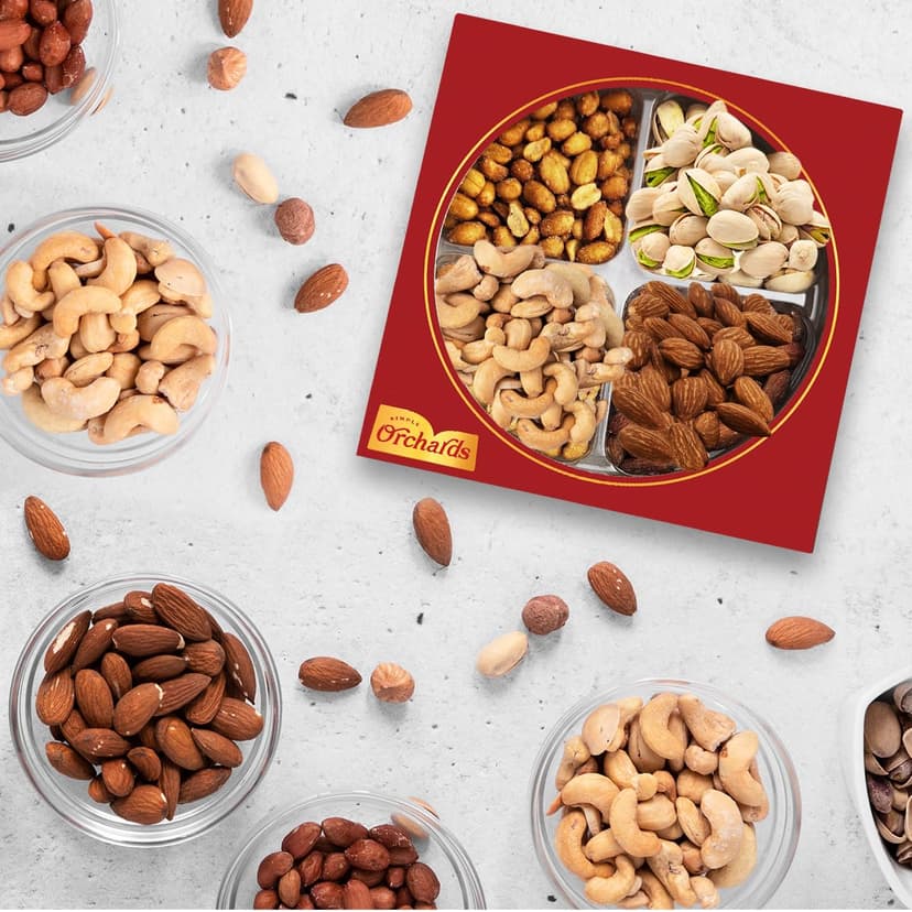Nuts gift Basket of Cravings Gourmet Nuts Collection, Premium Mixed Nut Gift Box, 4 Sectional.