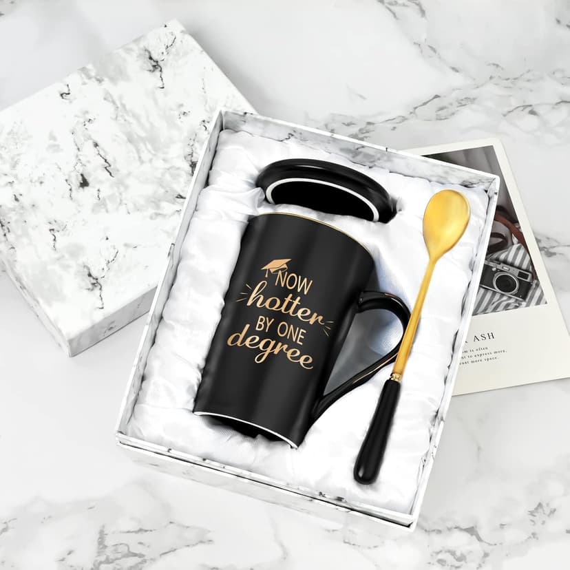YHRJWN - Graduation Gifts, Now Hotter By One Degree Coffee Mug, Graduation Gifts for Her Him Girls Friends, Christmas Gifts for Masters Degree Graduates Grad College High School 14 Oz Black
