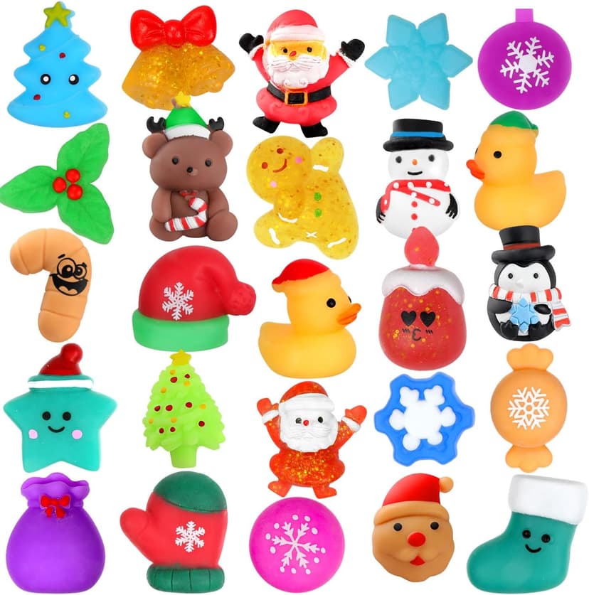 LIAM&AVA Christmas Squishy Toys, 25 PCS Mochi Squishies Bulk Toy for Girls Boys Kids, Christmas Party Favors, Christmas Fidget Sensory Goodie Bags Filler Gifts Decorations