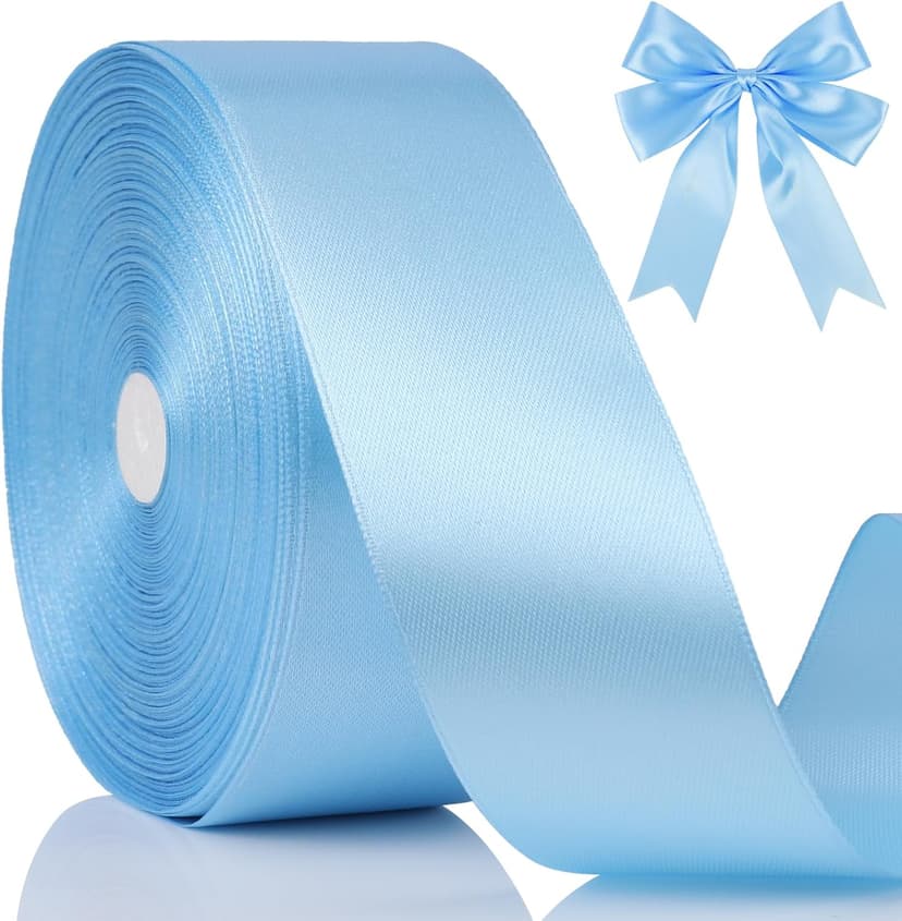 100 Yards Ribbon,1-1/2 Inch Sky Blue Satin Ribbon,Single Face Satin Ribbons,Perfect for Gift Wrapping,Wedding Decoration,Handmade Bows,Wrapping Bouquet, Halloween, Christmas