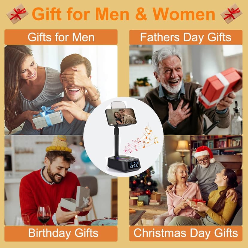 Gifts for Men Women, Adjustable Phone Stand Bluetooth Speaker, Birthday Gifts Him Husband, Phone Holder for Kitchen Desk Bedroom, Cool Tech Gadget for Dad Mom Boyfriend, Christmas Ideal