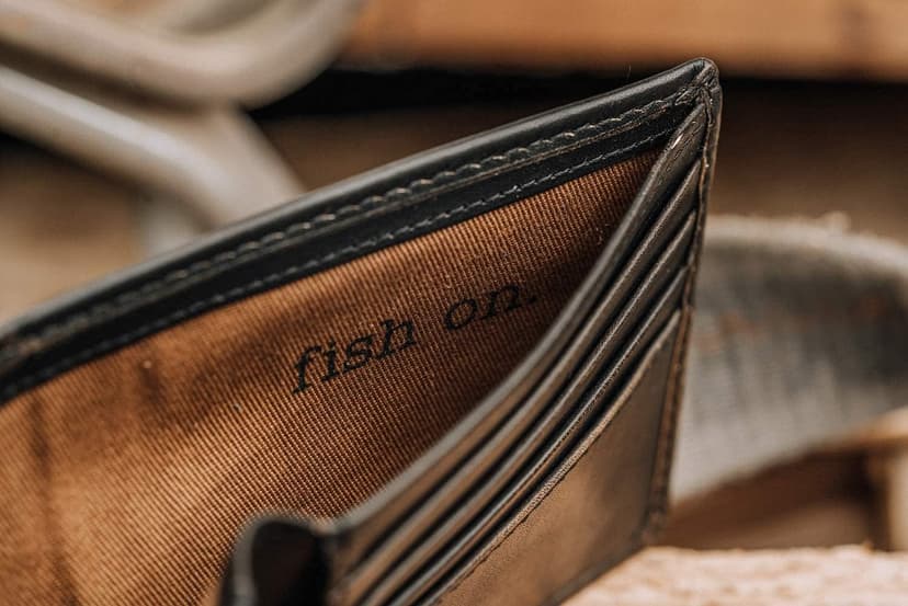 House of Jack Co. Bass Fish Bifold Wallet for Men and Outdoorsmen with Two ID Windows, Full Grain Cowhide Leather Wallet, Black