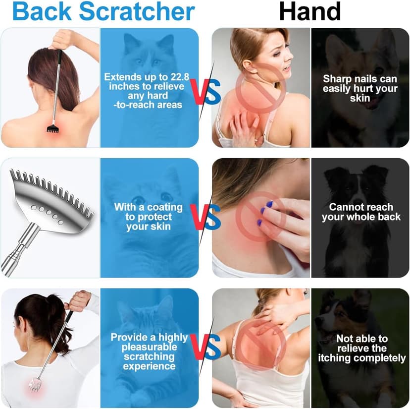 3 Pack Different Back Scratcher Metal Portable Telescoping with Rubber Handles, Extendable Back Massager Tool with Beautiful Box, Stocking Stuffers for Men Women Kids Adults (Black)