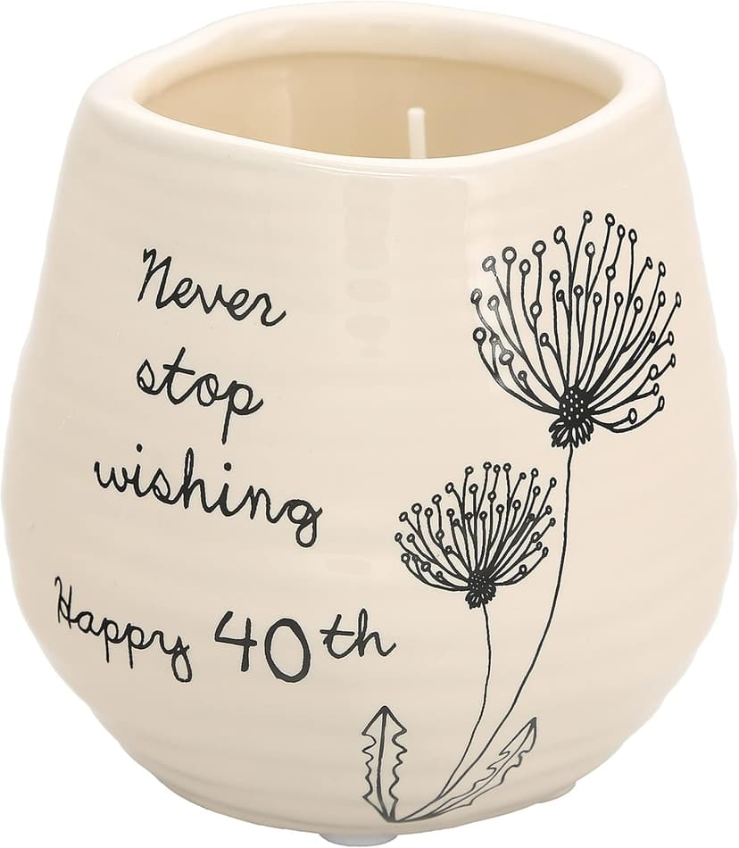 Pavilion Gift Company Never Stop Wishing Happy 40th Birthday - 8 oz Soy Wax Candle with Wick in A Yellow Ceramic Vessel 8 oz-100 Scent: Serenity, 3.5 Inch Tall
