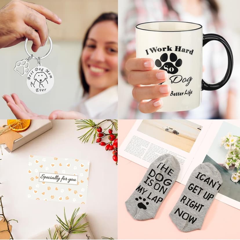 Dog Mom Gifts for Women, Funny Christmas Gifts for Dog Lover, Mom, Sister, Dog Mom Birthday Gifts, Dog Themed Coffee Mug Gift Basket with Socks
