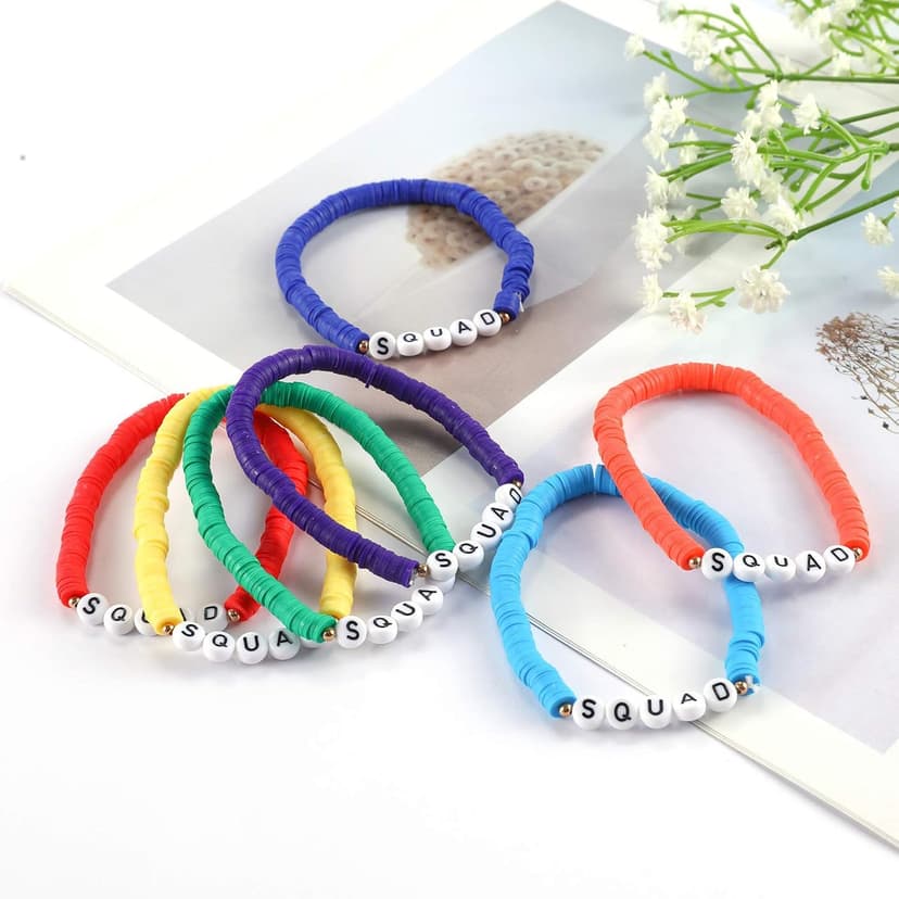Rainbow Heishi Surfer Bracelets Set for Women Stackable Clay Beaded Bracelets Disc Stretch Preppy Bracelets Layering Colorful Friendship Bracelets Team Cheer Bulk Boho Summer Beach Jewelry Gift