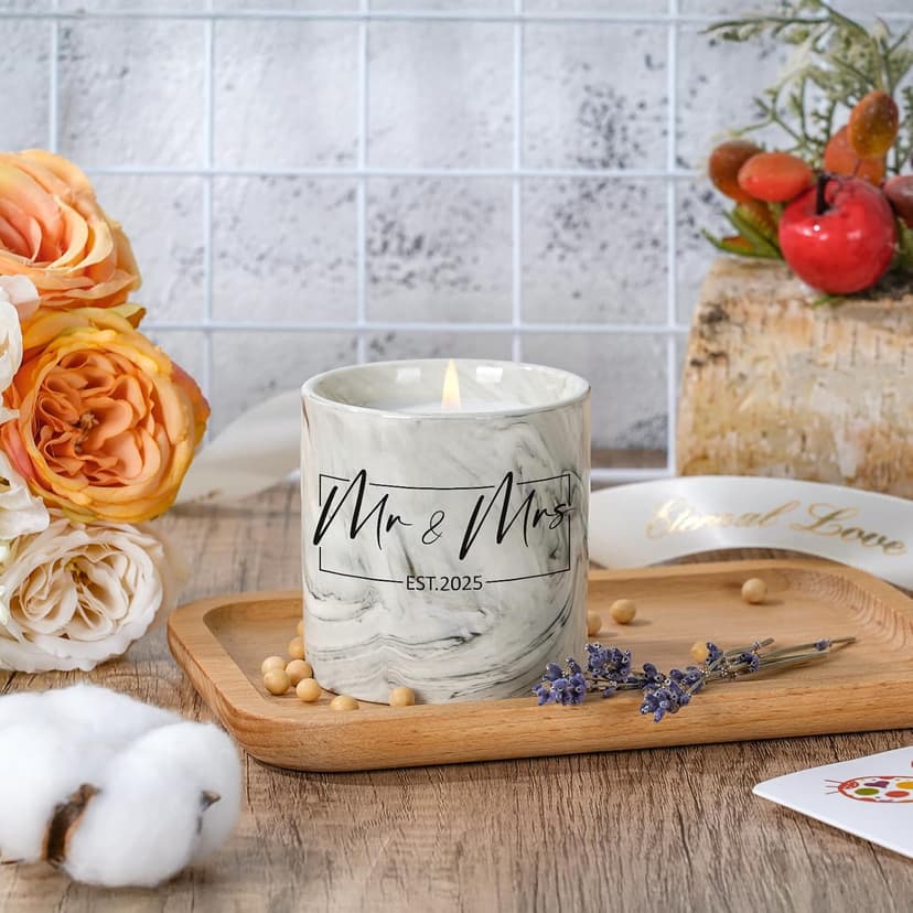 Mr and Mrs Gifts, Wedding Gift for Couples, Newlyweds Wedding Registry Bride and Groom to Be, Bridal Shower Gifts - 6 Oz 2025 New Couple Ceramics Candle