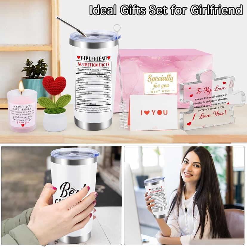Gifts for Girlfriend Women Her, Girlfriend's Birthday Gifts, 1 Year Gift for GF Anniversary, Best Girlfriend Ever Tumbler Gift Set, Coolest I Love You Couple Presents, I Love My GF Cute Present