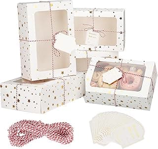 24 Sets Christmas Cookie Boxes with Window Treat and Pastry 9x6x3 Inches Gold Bakery Boxes Container for Gift Giving Christmas Chocolate Covered Strawberries,Donut,Mini Cake Packaging Boxes