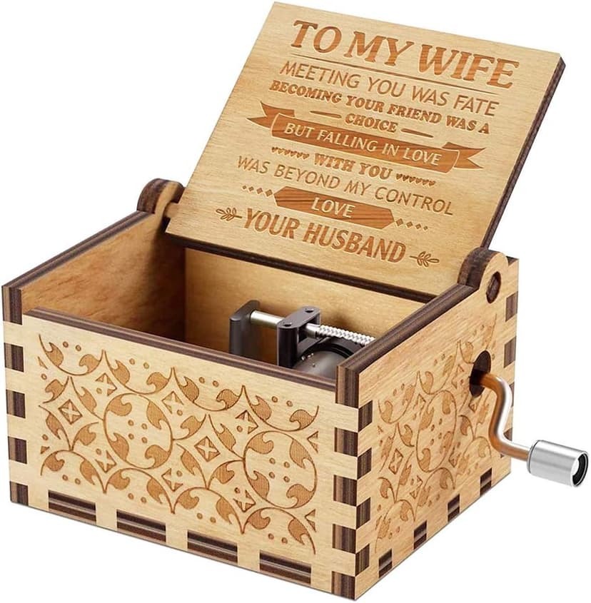 Music Box Gift for Wife - Romantic Birthday Valentine Anniversary Christmas to My Wife Gifts from Husband Boyfriend Love Women Girl Girlfriend Wooden Hand Crank Musical Box Play You are My Sunshine