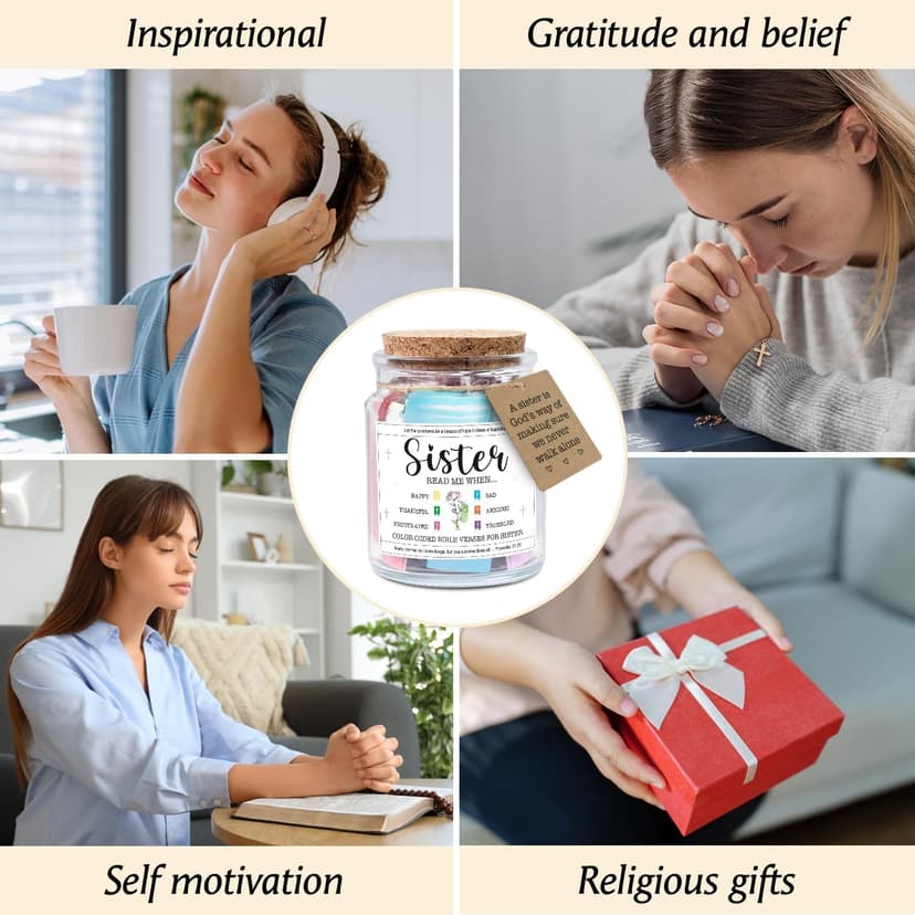 NewEleven Sister Birthday Gifts - Gift For Sister, Soul Sis, Sisters In Law - Sisters Gifts From Sister, Brother, Friend, Family - Decorative Glass Scripture Jar With 92 Bible Verse