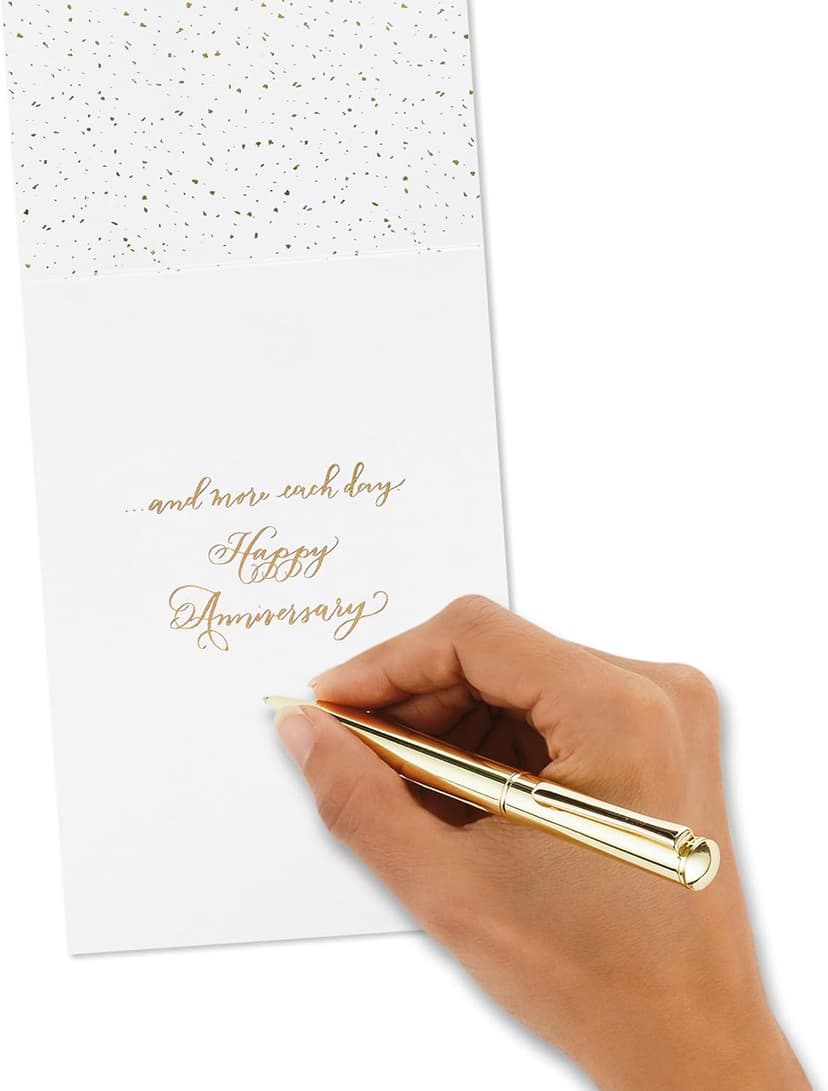 Hallmark Signature Anniversary Card (Gold and Woodgrain, Love You More) for Husband, Wife, Partner, Spouse