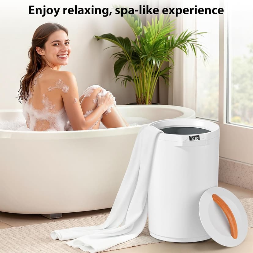 Towel Warmers for Bathroom, 20L Large Towel Warmer Bucket, Fits Up Two 40"X70" Oversized Towels, Bathrobes, Blankets, Towel Heater with LCD, 4 Timer Setting and Auto Shut Off(White)