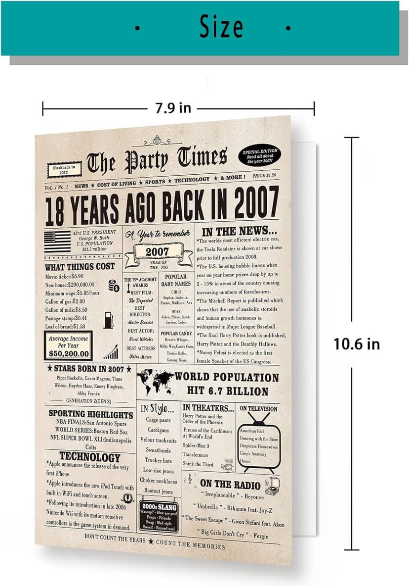 Huameigf Happy 18th Birthday Card for Son Daughter, Vintage 18th Birthday Gifts for Girls Boys, Retro 18 Year Old Birthday Decorations for Her Him, Best Gifts for 18 Bday Niece Nephew Friend