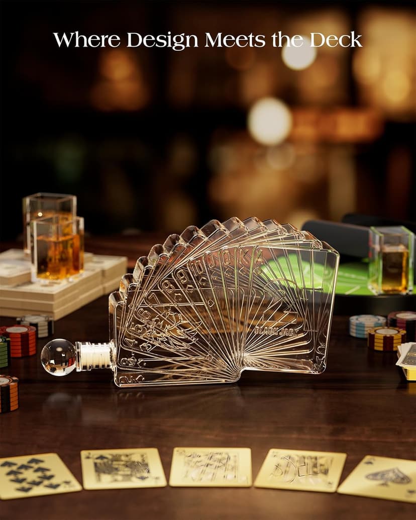 Kollea Blackjack Whiskey Decanter Set, 37.2 Oz Casino Style Decanter with 4 Glasses, Liquor Dispenser, Funny Birthday Gifts for Men Dad, Him, Boyfriend, Poker Game Night Essentials, Bar, Party Decor