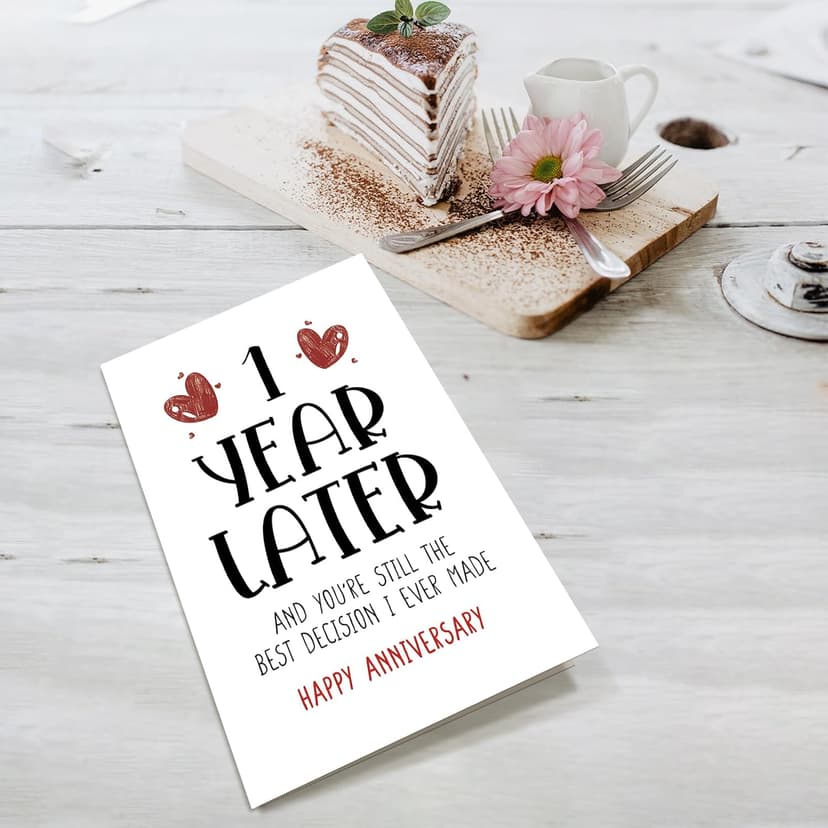 Supoeguk Happy One Year Card for Girlfriend Boyfriend, First Anniversary Card for Him Her, Funny 1st Wedding Anniversary Card for Wife Husband