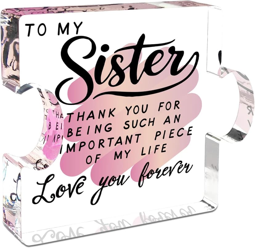 Sister Birthday Gifts, Big Sisters Gift Ideas from Sister, Unique Acrylic Puzzle Plaque Sister Gift Baskets Stuffers for Women Easter Birthdays Wedding