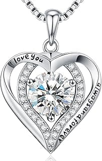 Moissanite Necklace for Women, 1-3 Carat Heart Pendant Necklace, 925 Sterling Silver, Anniversary Present for Wife, Women, Birthday Gifts for Wife, Jewelry Gifts for Christmas, Valentine's Day