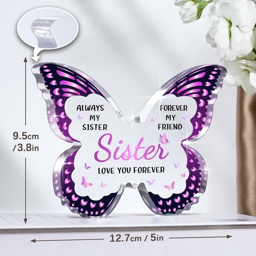 Sister Birthday Gifts, Birthday Gift for Sister from Sisters Brother - Butterfly Shaped Decorative Acrylic Plaque - Sisters Gift for Christmas Valentines Mothers Day Birthday