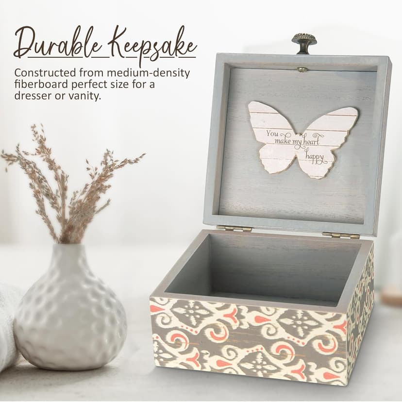 Pavilion 'Simple Spirits Butterfly' 41102 - Wooden Hinged Keepsake Box with Patterned Design and Printed Message for Friends and Loved Ones, Storage for Cosmetic, Trinkets, and Jewelry
