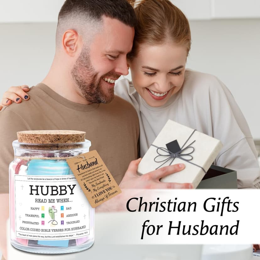 NewEleven Gifts For Husband - Husband Birthday Gift, Christian Gift For Him, Husbands - Anniversary Present For Him Hubby From Wife, Her - Decorative Glass Scripture Jar With 92 Bible Verse